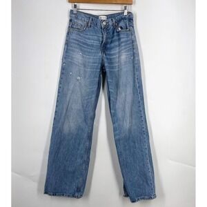 Zara Womens High Rise Wide Leg Distressed Light Wash Blue Jeans Size 4